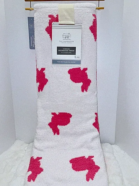 THE FARMHOUSE Easter Hot Pink Bunny Super Soft Oversize Throw By Rachel Ashwell